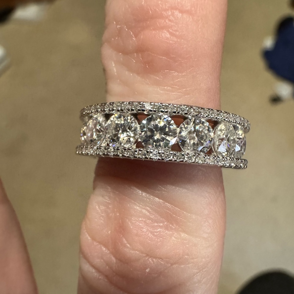 Elegant New Silver moissanite 925 sterling silver Triple Eternity band